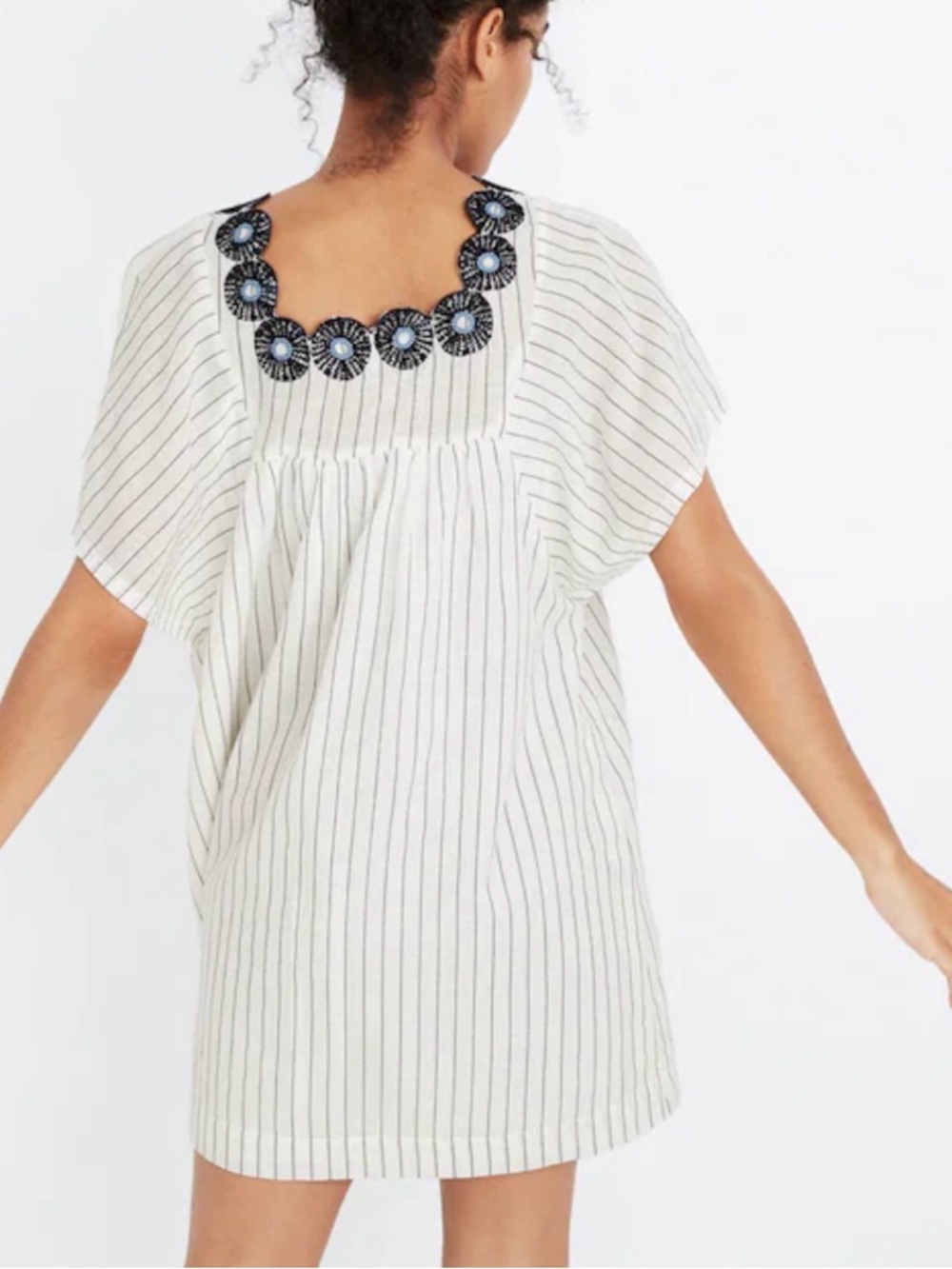 Madewell Embroidered Butterfly Stripe Dress Size L Boho Cottagecore EUC - Picture 2 of 12